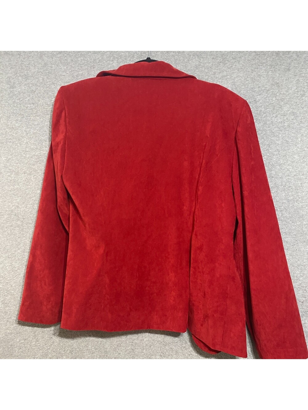 Leslie Fay Faux Suede Jacket Womens 14 Red Frog Closure Scalloped Hem Blazer - Picture 3 of 4